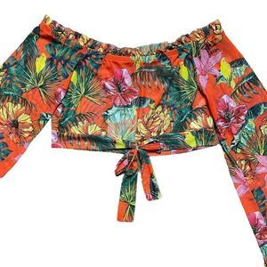 Missguided Bardot Front Tie Crop Top Tropical Mesh Size 10